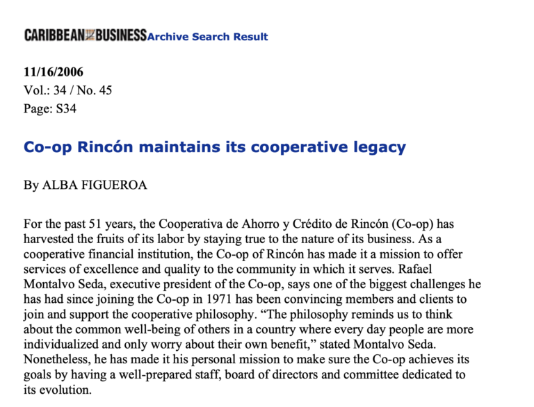 Co-op Rincón maintains its cooperative legacy